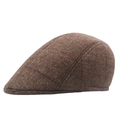 Berretto piatto da uomo in tweed marrone con motivo a spina di pesce e fodera calda - 58cm / Cachi