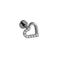 Silver titanium heart labret stud with crescent chain and sparkling clear cubic zirconia - 1.2x8mm / Style 3 (Steel)