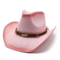 Pink gradient western cowboy straw hat with beaded band and gold feather accent - M(56-58cm) / Rose Red and Pink