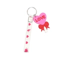 Pink heart silicone keychain with white wrist strap and red LOVE text charm for gifts - White LOVE (Style 6)