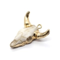 White resin bull skull pendant with gold plating for jewelry making DIY - No.9 (White/No Stone)