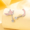 Schlafende Katze Ohrstecker aus Titan mit rosa Emaille und niedlichem Schwanz-Design - Titanlegierung-Pinke Katze+Schwanz