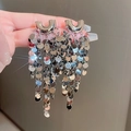 Handheld silver sequin tassel earrings with long layered fringe and shiny metallic finish - 25# Silver Needle-Silver Sequin Tassel-Exaggerated Draping