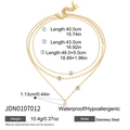 Dettaglio dimensioni collana a tre strati placcata oro 18k con pendente in zircone tondo - Stile a Triplo Strato (JDN0107012) / Oro