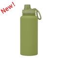 Olive green 1L stainless steel vacuum sports flask with matte finish and portable handle - Matcha Green-Sports Style
