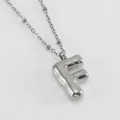Minimalist silver puffed 3D letter F pendant on beaded chain necklace for women - Letter F / Steel