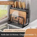 Multifunctional black steel kitchen organizer for knives, cutting boards, and utensils - Matte Black / Countertop Single Tube