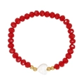 Adjustable faceted red bead bracelet with a white heart charm and gold accents - Red Faceted Bead White Heart (C-B23041001A)