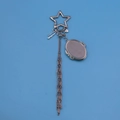 Portachiavi a stella argento con ciondolo a medaglione, fiocco e catene pendenti - Stella d'argento + Ovale