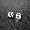 Pair of minimalist 9mm silver stainless steel round stud earrings with paw print cutouts - 438 Steel (Paw Print)