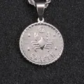 Silver cancer zodiac coin pendant necklace with crab embossing and twisted rope chain - Cancer / Steel
