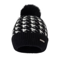 Women's winter rainbow knit beanie hat with faux fur pom-pom and thick fleece lining - Adult / Black