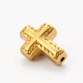 Polished golden stainless steel cross bead with side texture and center hole for DIY bracelet - 2# Textured Cross / Gold
