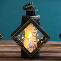 Vintage bronze Christmas lantern with LED candle and snowman illustration - Bronze Snowman