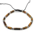 Men's Tiger Eye stone beaded bracelet with adjustable black braided cord and metal spacers - Tiger Eye Stone Style (B092)
