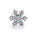 Rotating snowflake brooch with silver cubic zirconia and light blue crystal stones - Silver Sky Blue Brooch