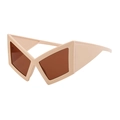 Oversized cat-eye sunglasses in beige with dark brown lenses for fashion styling - Tea Style (HRH-18018)