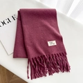Soft chunky knitted deep burgundy winter scarf with tassels on white surface - Dusty Rose / Over 175cm