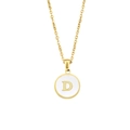 Gold round pendant necklace with white enamel and golden letter D on O-chain - Letter D