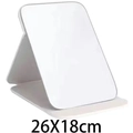 Foldable white PU leather desktop makeup mirror with adjustable stand, size 26X18cm - Rounded White Extra Large