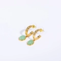 Orecchini a cerchio in oro 18K con pietra avventurina verde e design vintage a forma di C - Orecchini di avventurina verde