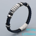 Pulsera para hombre de cuero trenzado de doble capa en negro y azul oscuro con cierre imán - Color Acero (KB205302-JR)