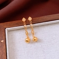 Detail of 24k gold plated heart drop earrings with sparkling rhinestones and round beads - Heart Inlaid Diamond Long Tassel Gold Bead Style / Gold