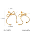 Detail of 18k gold plated stainless steel bow earrings with hanging snake chain drops - Bead Decorated Dangling Bowknot (HC-E10275)