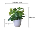 Artificial potted ivy green plant in white pot for tabletop decor, height 22cm - Small Pot + Green Sweet Potato Leaf