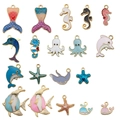 Colorful sea animal pendants set with enamel seahorse, starfish and dolphin charms - 20Pcs Enamel Ocean Creatures Starfish Fish Set