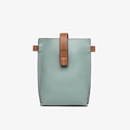 Blue and brown genuine leather bucket bag with contrast hand-stitching and top handle - Blue