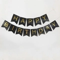 Gold foil Happy Birthday banner with black swallowtail cards for party decoration - Black Gold Stamped