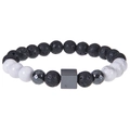 Herenarmband 8mm met witte turkoois, zwarte lavastenen en grijze hematiet kralen - Witte Howliet Armband