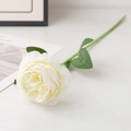 Single stem white faux rose with green leaves for wedding decor and floral arrangements - Single Head / White