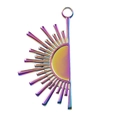 Macro shot of iridescent rainbow sunflower pendant in 304 stainless steel with top ring - Colorful