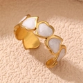 Gold open ring with heart-shaped frames and sparkling white mineral stone inlay - White Mineral Heart (RS0020baise)