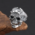 Gothic skull ring in antique silver finish on dark wood background for men - Antique Silver