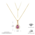 Detail view of pink teardrop necklace with dimension labels and S925 silver hallmark - Gold Necklace-Red