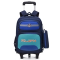 Dark blue and teal school backpack with detachable trolley and orange KLJFN letters - Navy with Green (No Trolley)