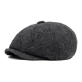 Classic dark grey newsboy cap with vintage herringbone pattern in wool-like texture - Adjustable / Chevron / Dark Gray