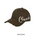 Dark green baseball cap with Cloud embroidery and distressed brim edge for street style - Dark Green / Adjustable