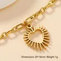 Golden heart pendant with sunburst design on heavy chain, 20x16mm stainless steel - Sun Heart-116