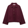 Retro loose burgundy wool jacket for women with lapel collar and single-breasted buttons - XS / Dark Red