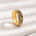 Gold vintage ring with black enamel and floral leaf patterns set with sparkling zircons - US 6 / Black