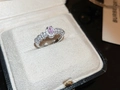 Elegant silver bamboo joint ring with oval pink gemstone and white zircon halo setting - Pink Oval Main Stone Style
