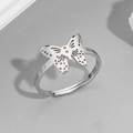 Anello aperto a farfalla in acciaio inossidabile da donna con finitura argento lucido - Aperto Regolabile / Stile Farfalla (274 Color Acciaio)