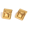 Polished 18K gold plated stainless steel geometric double rectangle stud earrings - Gold