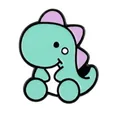 Cute mint green cartoon dinosaur fossil brooch with purple plates on white background - Mint Green Cute Dinosaur