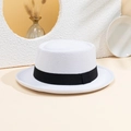 Chapeau fedora classique en laine blanche avec ruban noir pour hommes et femmes - M (56-58cm) / Blanc