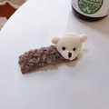 Cute beige bear plush hair claw clip with brown curly faux fur texture for women - Hair Clip-Brown Bear